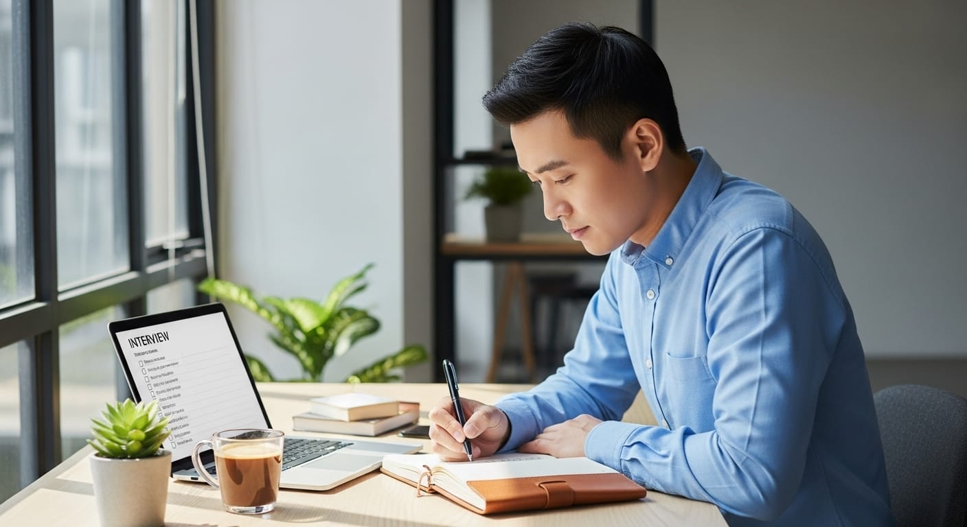 Professional job seeker preparing for behavioral interview questions