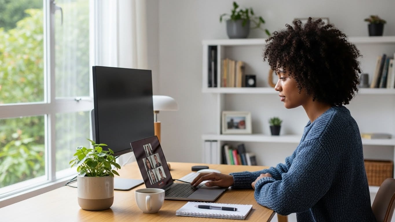 Remote jobs that don’t require coding in 2026 illustration showing professionals working online from different locations