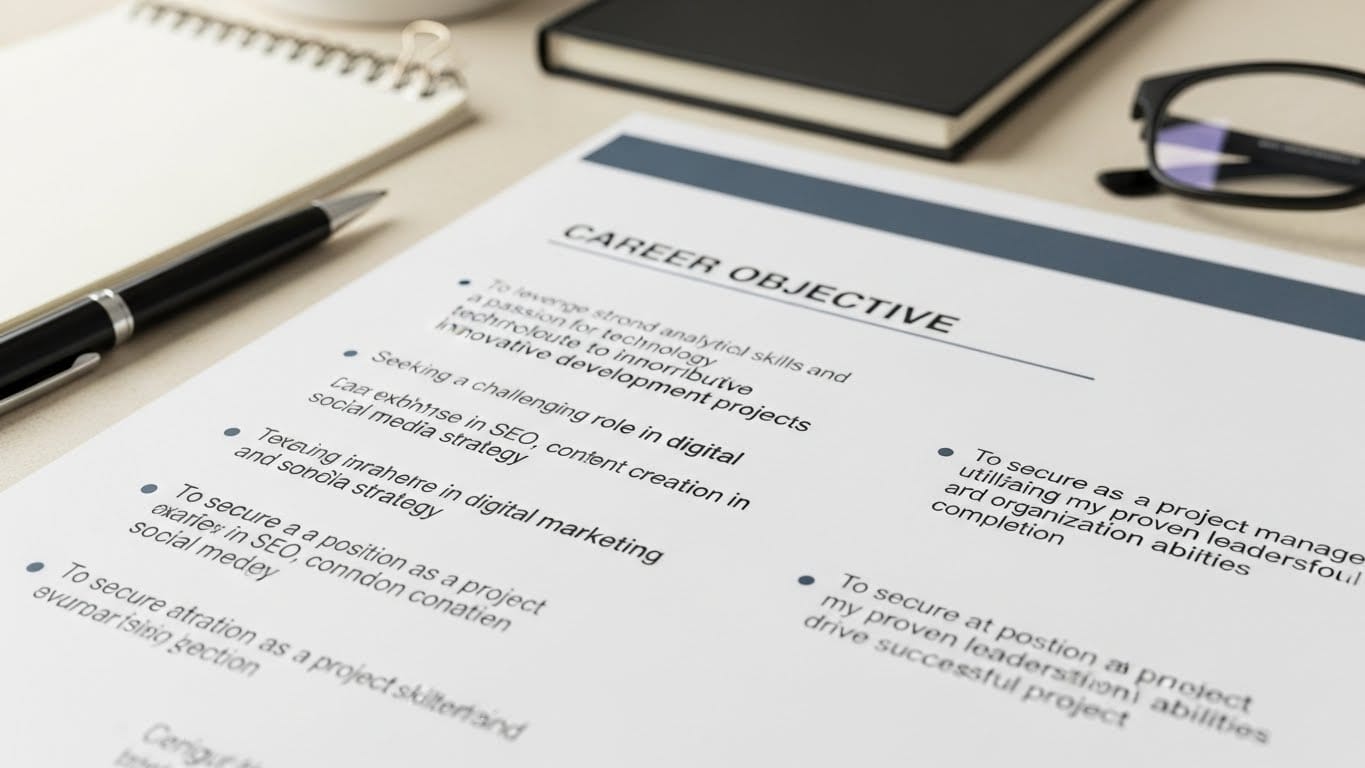 Examples of career objectives for a résumé displayed on a professional resume layout