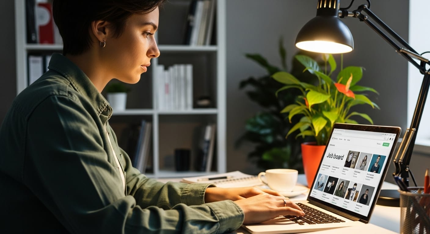 Creative professional working remotely while searching for freelance job opportunities