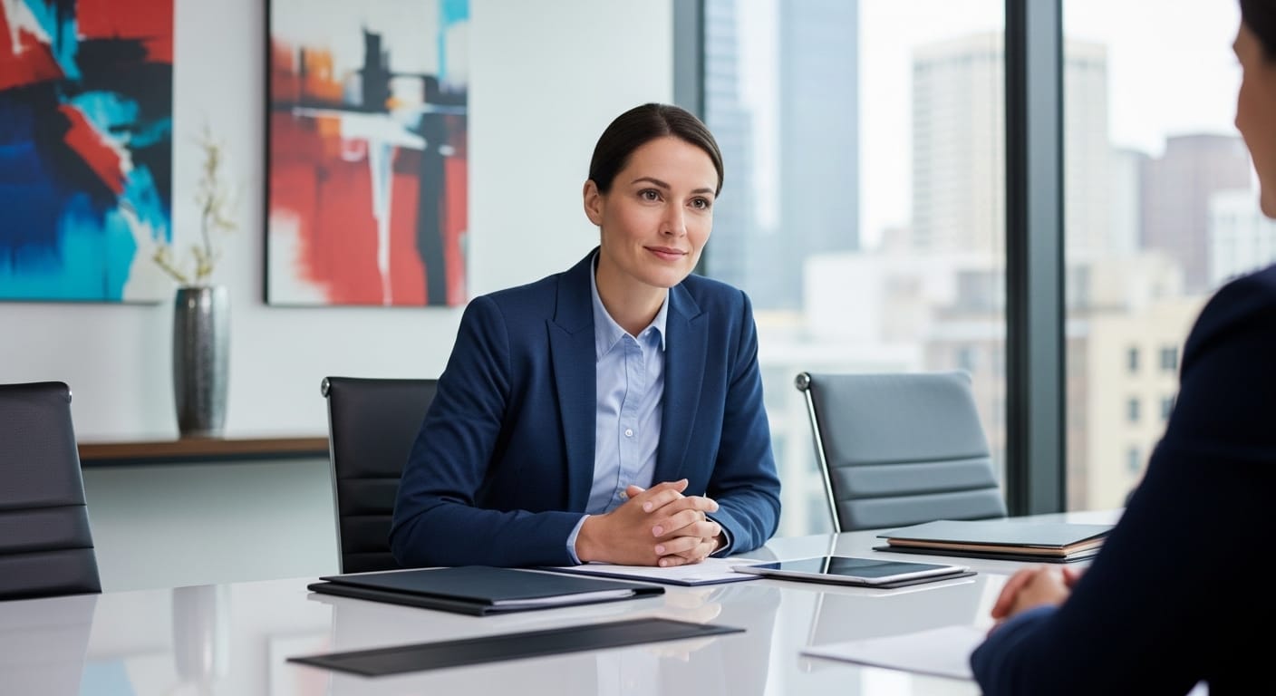 A professional confidently negotiating salary after receiving a job offer in a modern office setting.