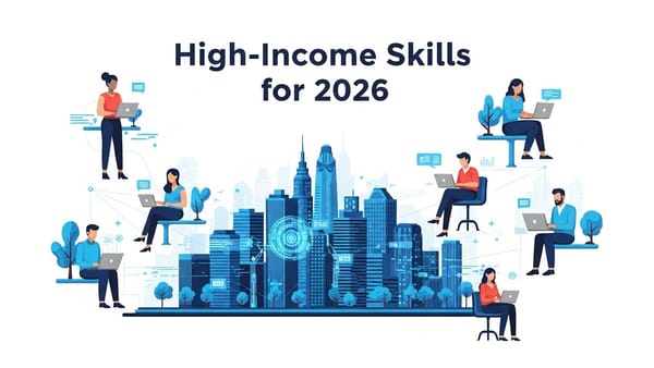 High-income skills for 2026 illustrated with professionals working on laptops and digital tools