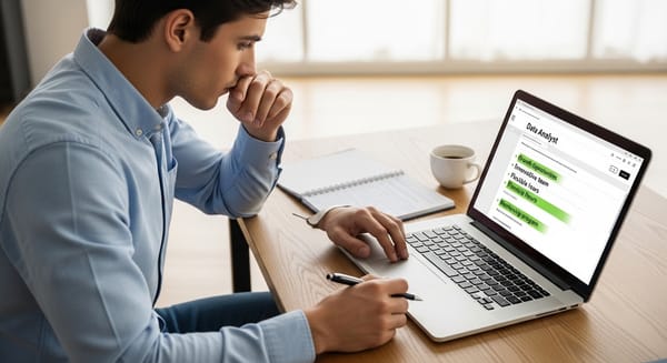 Job seeker reviewing a job description and identifying positive signals in a job posting